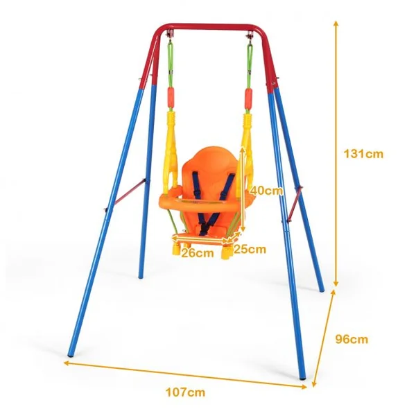 3 en1 Balançoire pour Enfants avec Portique et Siège avec Dossier Accoudoir et Ceinture Sécurité Charge Max. : 25 KG