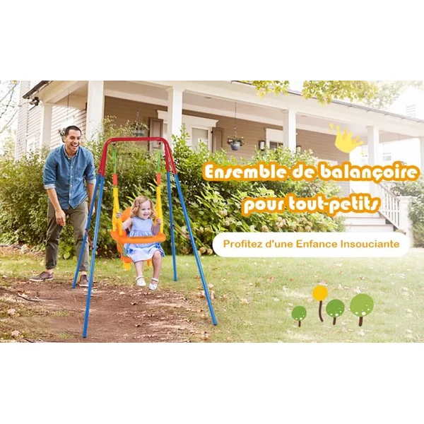 3 en1 Balançoire pour Enfants avec Portique et Siège avec Dossier Accoudoir et Ceinture Sécurité Charge Max. : 25 KG