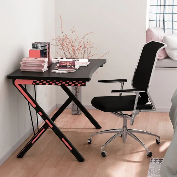 3 en 1 Bureau Gaming 116X75X77 CM Cadre en Métal en Forme de R avec Repose-pieds Réglables Charge 80 KG Style Design
