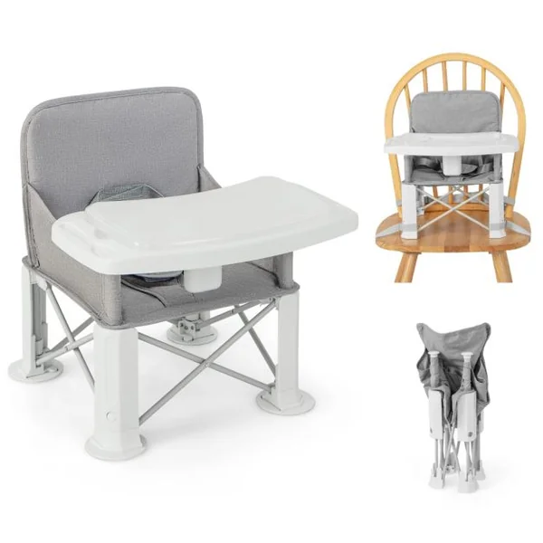 3 en 1 Siège Rehausseur Pliable Bébé avec Double Plateau Rotatif & Amovible Siège d'Appoint avec Harnais à 3 Points Charge 15 kg pour Enfants de 6-36 Mois