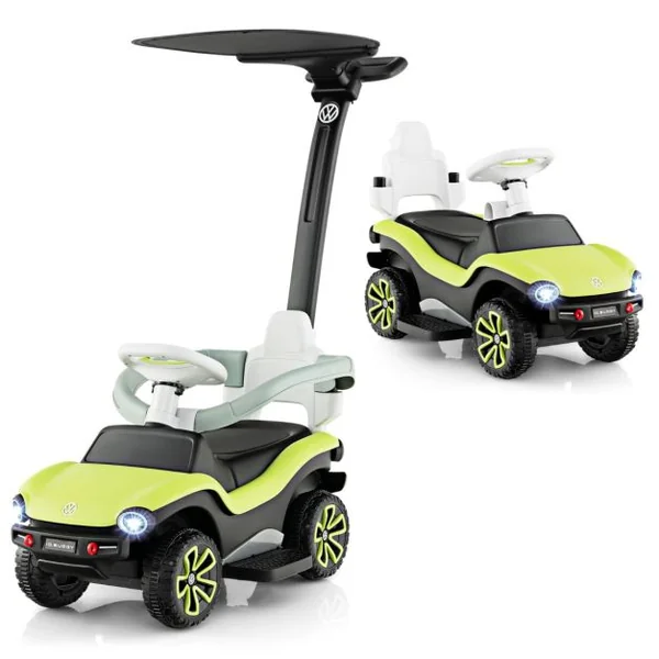 3 en 1Voiture à Pousser Enfants 1-3 Ans avec Poignée Réglable Porteur Bébé avec Auvent et Garde-corps de Sécurité Musique & Klaxon Charge 20kg Vert