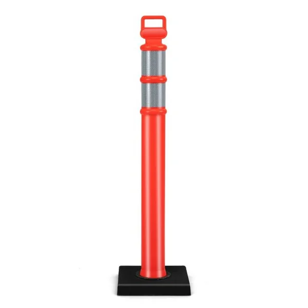3 Poteaux de Signalisation 114,5 CM en Plastique Flexible Contrôle du Trafic Anti-Collision avec Bandes Réfléchissantes