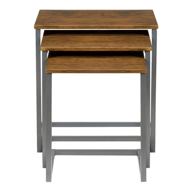 3 Tables Basses Gigognes Cadre en C Style Vintage en Mdf et Acier 50x35x55cm /44x33x50cm /38x31x45cm Brun Foncé