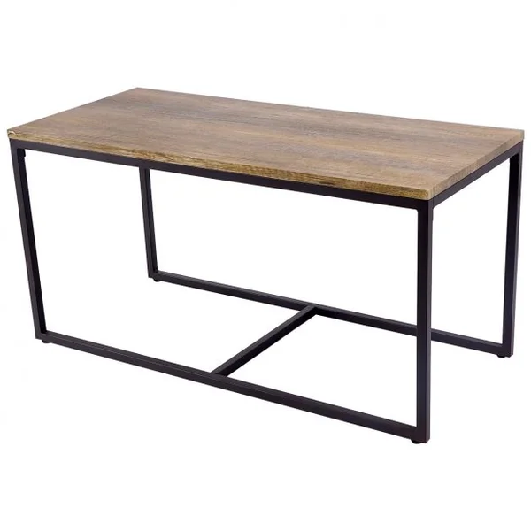 3 Tables Basses Gigognes Style Vintage Industriel en Mdf et Métal 90x44x50cm/lot de 2 Tables 40x39x40cm Naturel+Noir