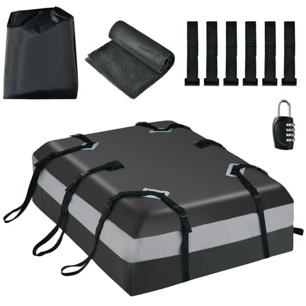 424L Sac pour toit de voiture Transporteur de fret de toit Sac de bagages étanche avec Serrure Gris/Orange