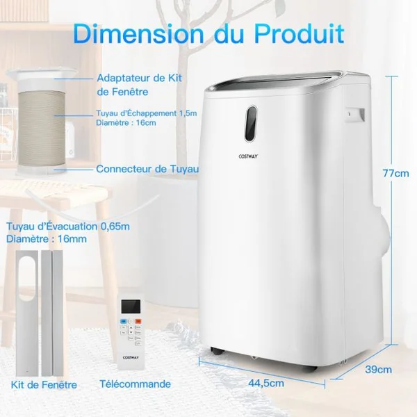 4 en 1 Climatiseur 16 à 32℃ 14000BTU R290 3 Modes Ventilateur Déshumidificateur et Rafraîchisseur Jusqu'à 40㎡ Classe Énergétique A