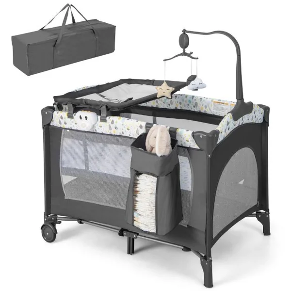 4 en 1 Lit Parapluie Bébé avec Matelas & Table à Langer Lit Bébé Evolutif avec Sac de Transport 102x72cm Charge 9kg pour 0-36 Mois Beige