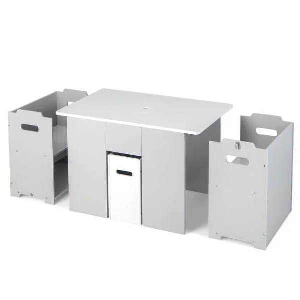 4 en 1 Table Enfants avec 2 Chaises Table d'activités avec Banc de Rangement & Couvercle Amovible Charge 30kg pour Enfants de 3 Ans+