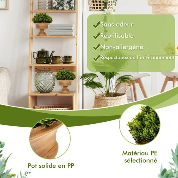 4 Plantes Artificielle en Pot Fausses Pomme de Pin Vertes Décoration pour Salon Bureau Chambre Interieur