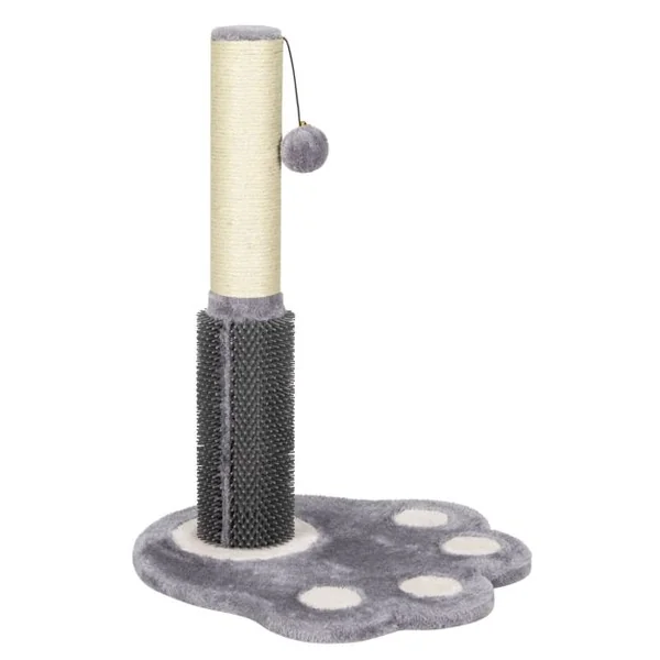 52 CM Poteau Griffoir pour Chat avec Colonne en Sisal Naturel Plaque de Massage Boule Suspendue et Jolie Plate-forme Gris