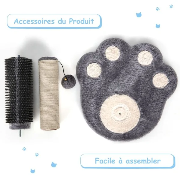 52 CM Poteau Griffoir pour Chat avec Colonne en Sisal Naturel Plaque de Massage Boule Suspendue et Jolie Plate-forme Gris