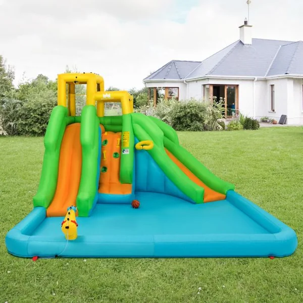 5 en 1 Château Gonflable Enfants avec Toboggan Double Parc Aquatique Gonflable Charge 159kg pour 3 Enfants de 3-10 Ans avec Ventilateur