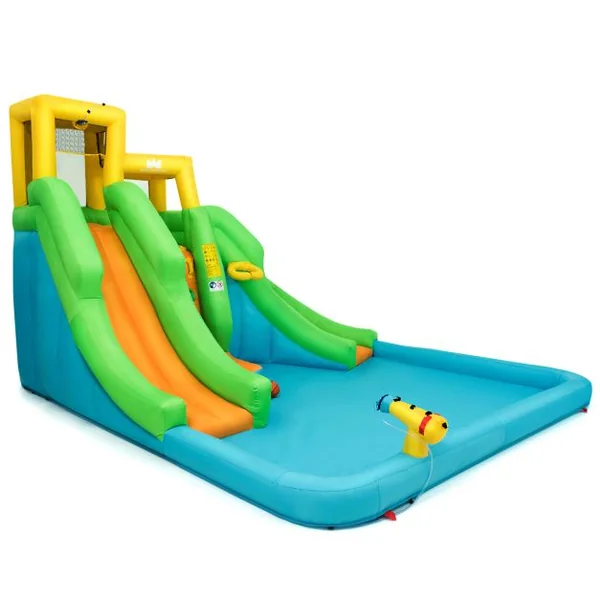 5 en 1 Château Gonflable Enfants avec Toboggan Double Parc Aquatique Gonflable Charge 159kg pour 3 Enfants de 3-10 Ans sans Ventilateur