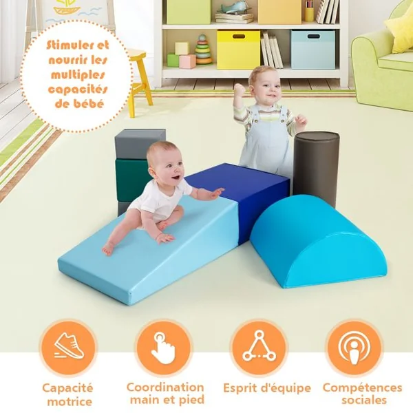 6 Blocs de Construction en Mousse PU+EPE Colorée pour Bébé Jouet Educatif Développement des Capacités Motrices modèle 1