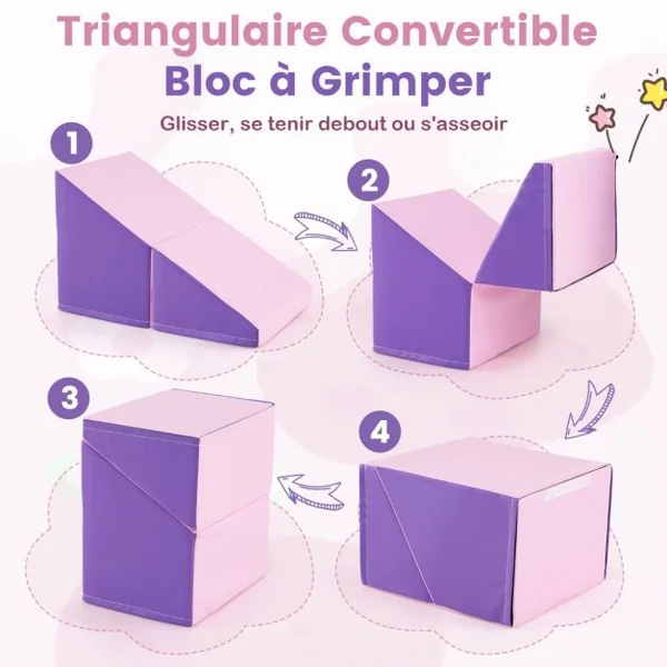 6 Blocs d’Escalade en Mousse Jeu d’Escalade pour Tout-Petits Jeu d’Activité d’Escalade Coloré Tunnel Escaliers et Rampe pour 12+ Mois Coloré/Bleu/Violet