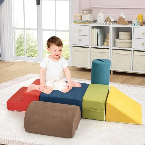 6 Blocs d’Escalade en Mousse pour Tout-petits de 1 à 3 Ans Jouets d’Escalade avec Mousse Haute Densité Douce Housse Lavable 220*25cm Gris/Multicoloré
