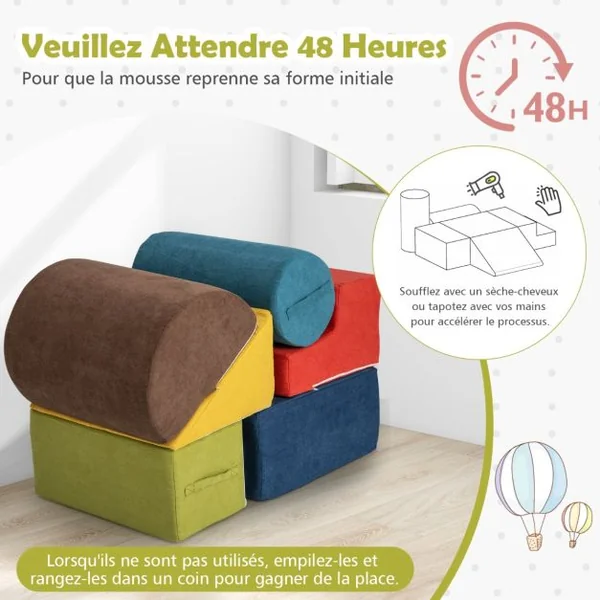 6 Blocs d’Escalade en Mousse pour Tout-petits de 1 à 3 Ans Jouets d’Escalade avec Mousse Haute Densité Douce Housse Lavable 220*25cm Gris/Multicoloré