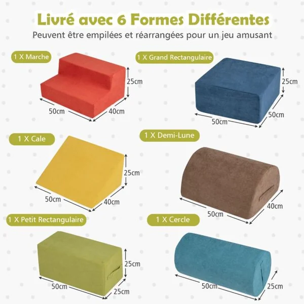 6 Blocs d’Escalade en Mousse pour Tout-petits de 1 à 3 Ans Jouets d’Escalade avec Mousse Haute Densité Douce Housse Lavable 220*25cm Gris/Multicoloré