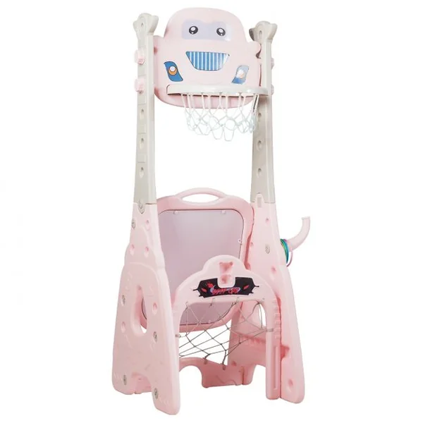 6-en-1 Panier de Basketball avec But de Football Fléchettes Golf Chaise Lancer d'Anneaux Rose