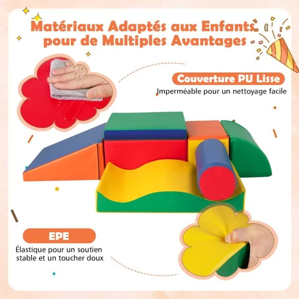7PCS Blocs de Construction en Mousse Housse en PU Modules de Motricité pour Enfants Jouets Éducatifs 18 Mois+ pour Ramper