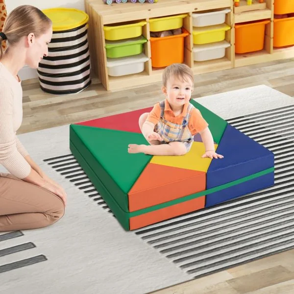 7PCS Modules de Motricitéen Mousse avec Housse en PU Blocs de Construction d’Escalade Doux Couleurs Vives 18 Mois+