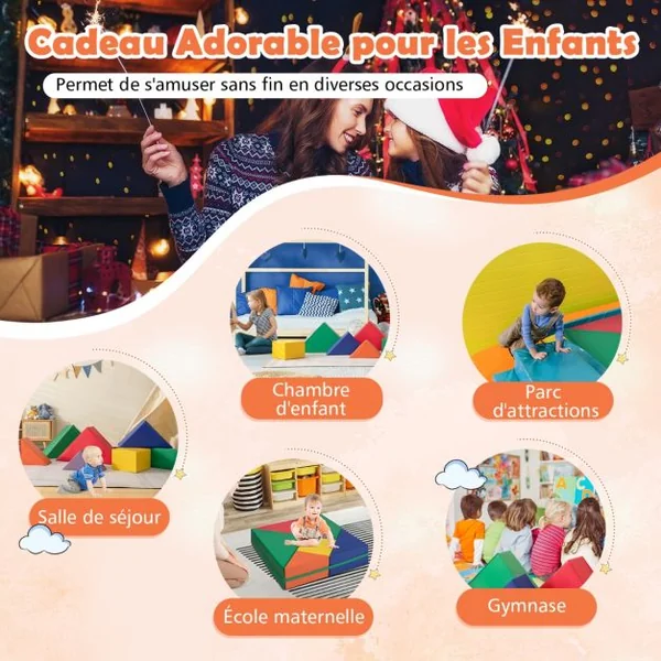 7PCS Modules de Motricitéen Mousse avec Housse en PU Blocs de Construction d’Escalade Doux Couleurs Vives 18 Mois+