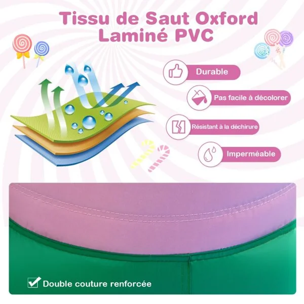 9 en 1 Château Gonflable en Forme Bonbons avec Toboggan Maison de Saut Gonflable avec Pistolet à Eau Charge 90kg pour 2 Enfants de 3-10 Ans