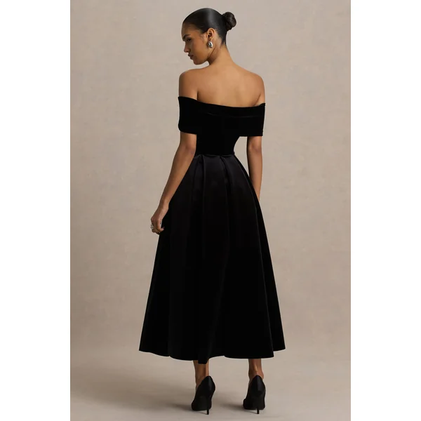 Ablaze | Robe longue Bardot en velours noir