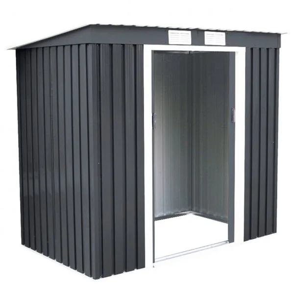 Abri de Jardin en Tôle Galvanisée Cabane de Rangement à Outils Porte Double 2 Aérations, 213x130x173cm, Gris et Blanc