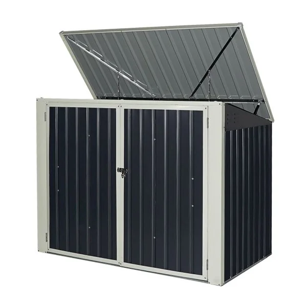 Abri de Jardin pour 2 Poubelles Cabane de Jardin pour Outils en Tôle d'Acier Galvanisée 173x97x134cm Gris Foncé