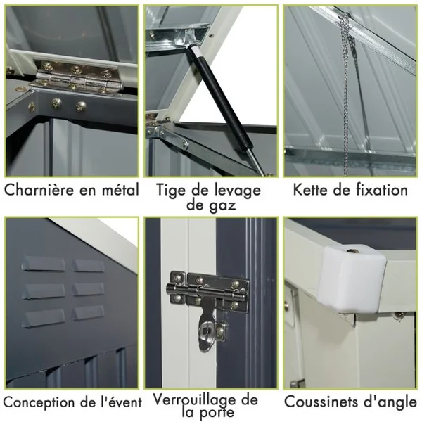 Abri de Jardin pour 2 Poubelles Cabane de Jardin pour Outils en Tôle d'Acier Galvanisée 173x97x134cm Gris Foncé