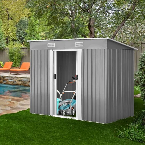 Abri de Jardin à l'Extérieur en Acier Galvanisé avec 2 Portes,4 Bouches d'Aération pour Stocker Outils 238 x 131 x 181CM Gris+Blanc