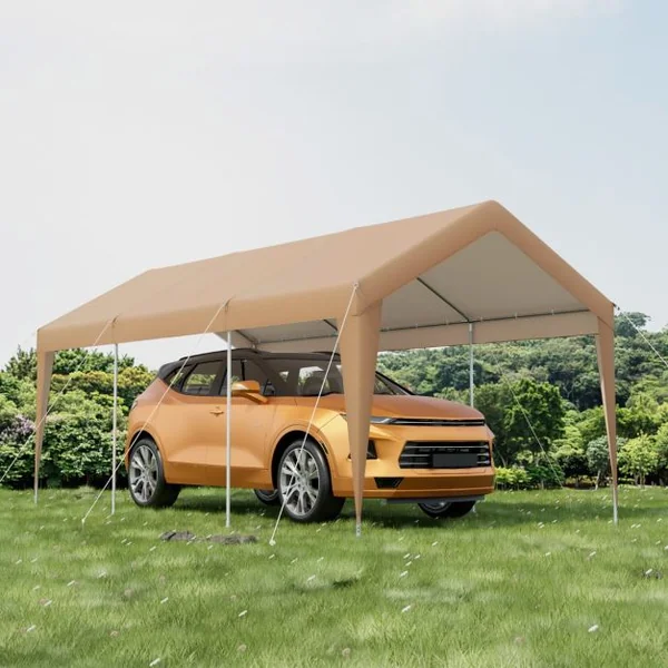 Abri de Voiture 301 x 600 cm Cadre en Métal Galvanisé Tente de Garage Portable avec Bâche Toutes Saisons Tente de Voiture pour Camions Bateaux