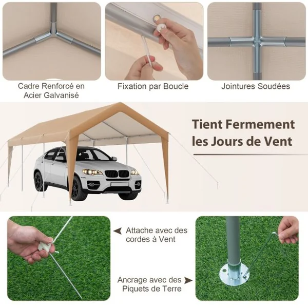 Abri de Voiture 301 x 600 cm Cadre en Métal Galvanisé Tente de Garage Portable avec Bâche Toutes Saisons Tente de Voiture pour Camions Bateaux