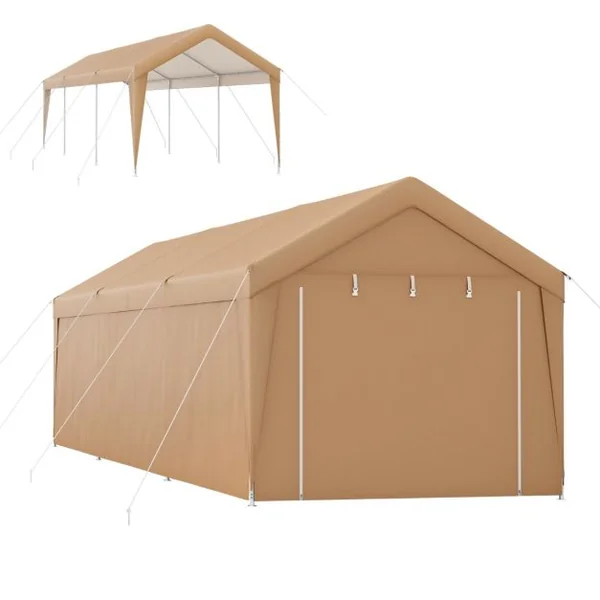 Abri de Voiture 301 x 600 cm Cadre en Métal Galvanisé Tente de Garage Portable avec Paroi Latérale Amovible