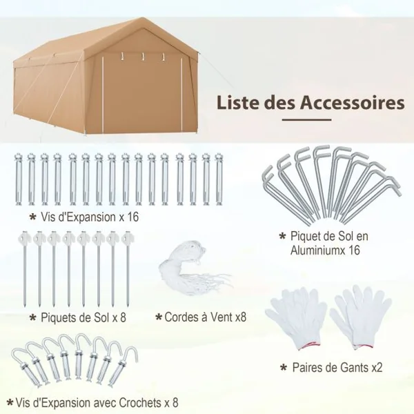 Abri de Voiture 301 x 600 cm Cadre en Métal Galvanisé Tente de Garage Portable avec Paroi Latérale Amovible