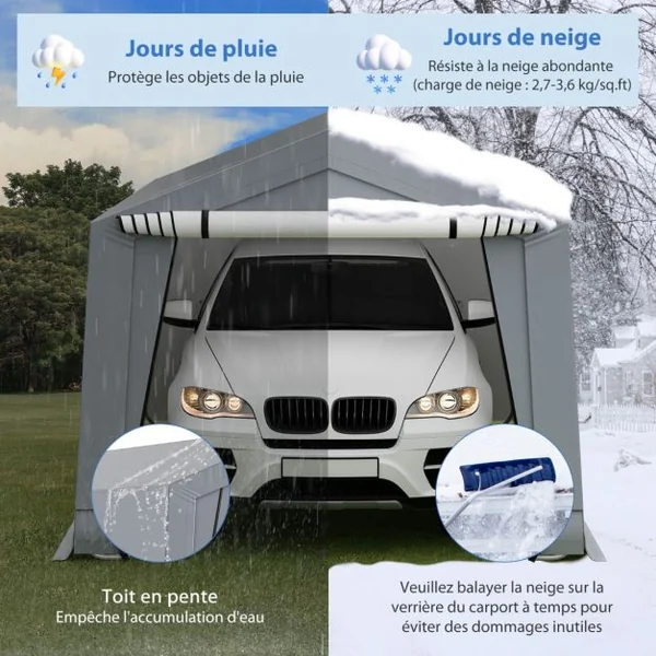 Abri Garage pour Voiture 290 x 490 cm Tente de Stockage en Acier Abri de Voiture Toutes Saisons pour SUV Bateau