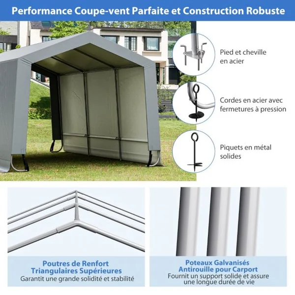 Abri Garage pour Voiture 290 x 490 cm Tente de Stockage en Acier Abri de Voiture Toutes Saisons pour SUV Bateau