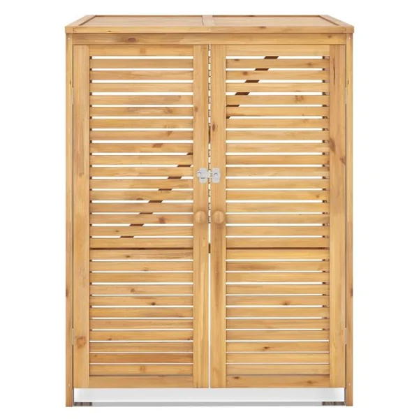 Abri à Poubelle en Bois de 120 L Abri pour Outils d'Extérieur avec Couvercle Ouvrable Doubles Portes Loquet de Verrouillage Naturel