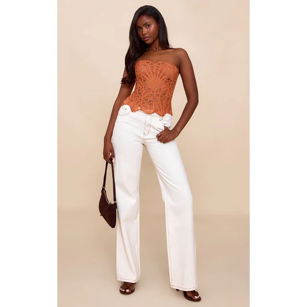Abricot Corset En Dentelle Florale Transparente Texturée