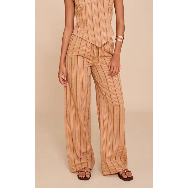 Abricot Pantalon En Coton À Rayures Fines Avec Taille Nouée Coordonné