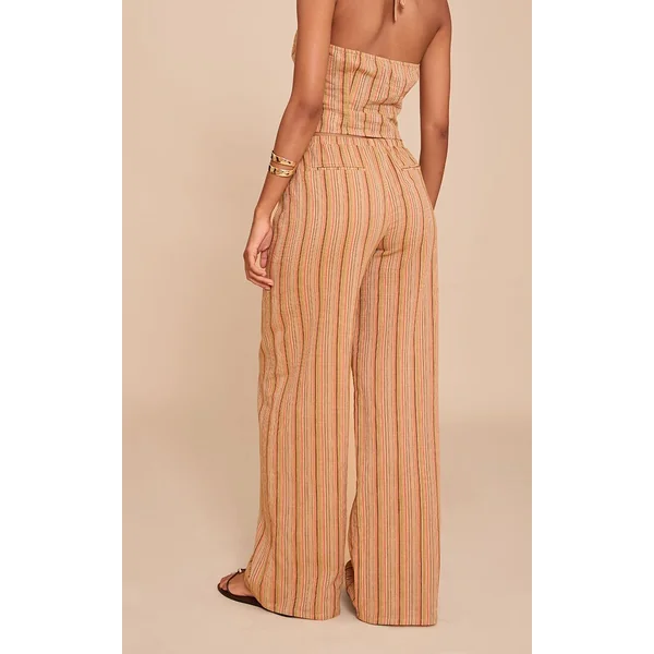 Abricot Pantalon En Coton À Rayures Fines Avec Taille Nouée Coordonné