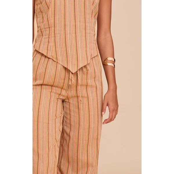 Abricot Pantalon En Coton À Rayures Fines Avec Taille Nouée Coordonné
