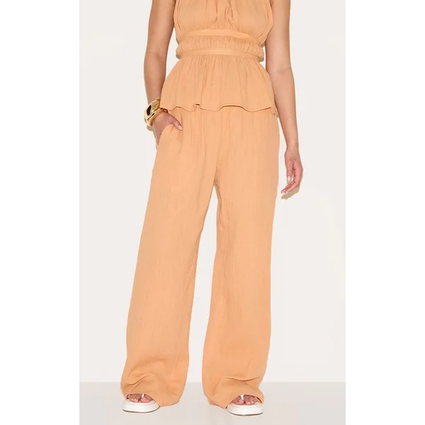 Abricot Pantalon Large Taille Basse En Gaze De Coton