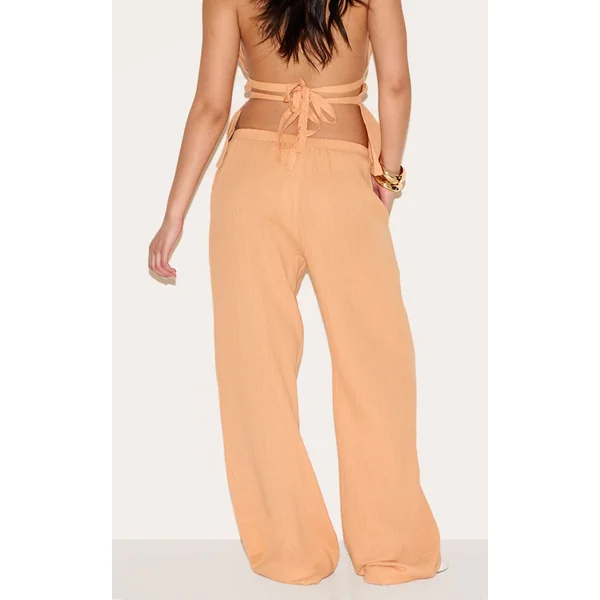 Abricot Pantalon Large Taille Basse En Gaze De Coton