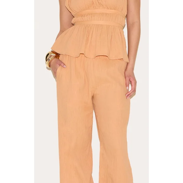 Abricot Pantalon Large Taille Basse En Gaze De Coton