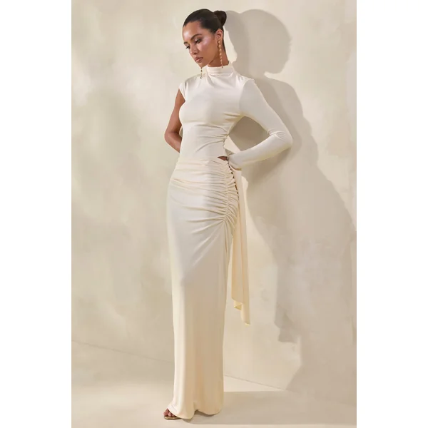Adessa | Jupe longue crème à taille asymétrique avec détails froncés