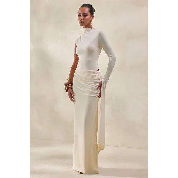 Adessa | Jupe longue crème à taille asymétrique avec détails froncés