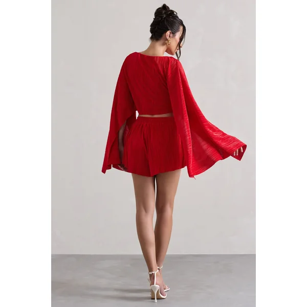 Aflame | Short rouge plissé à taille nouée