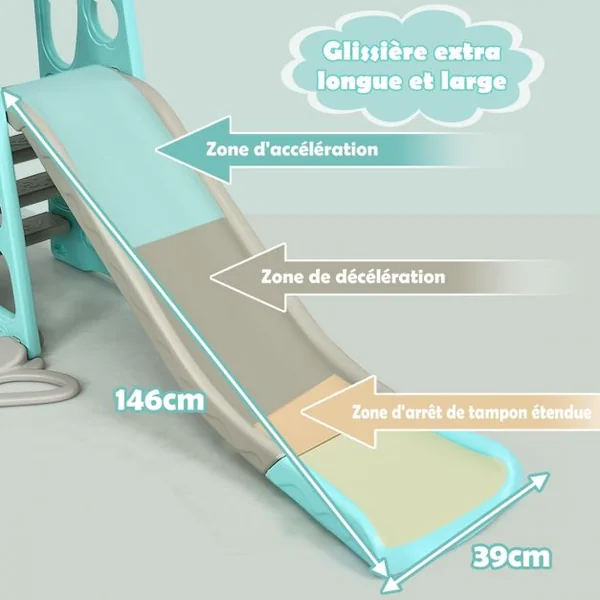 Aire de Jeux 3 en 1 pour Enfants de 1 à 6 Ans avec Toboggan Portique Balançoire Panier de Basket Escalade 142x176x111cm